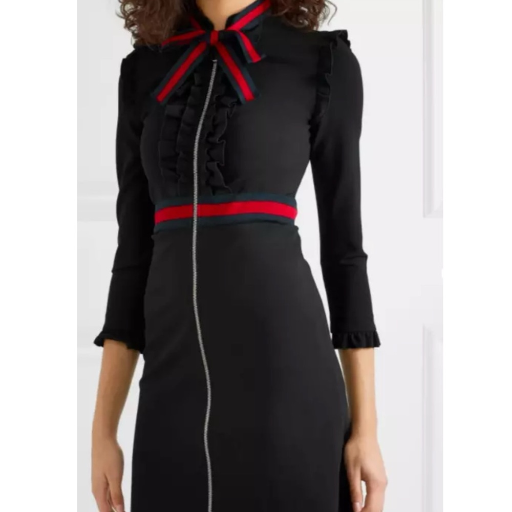 GUCCI Grosgrain Ruffle Bolo Pussybow Cady Dress S - Picture 8 of 13